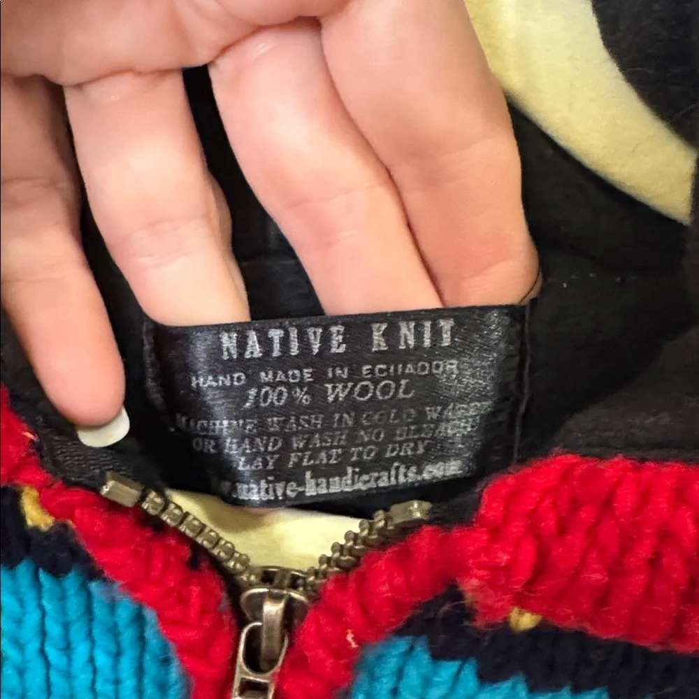 NATIVE KNIT 100% WOOL RAINBOW HOODED FLEECE CARDIGAN 2T-3T - Picture 3 of 8